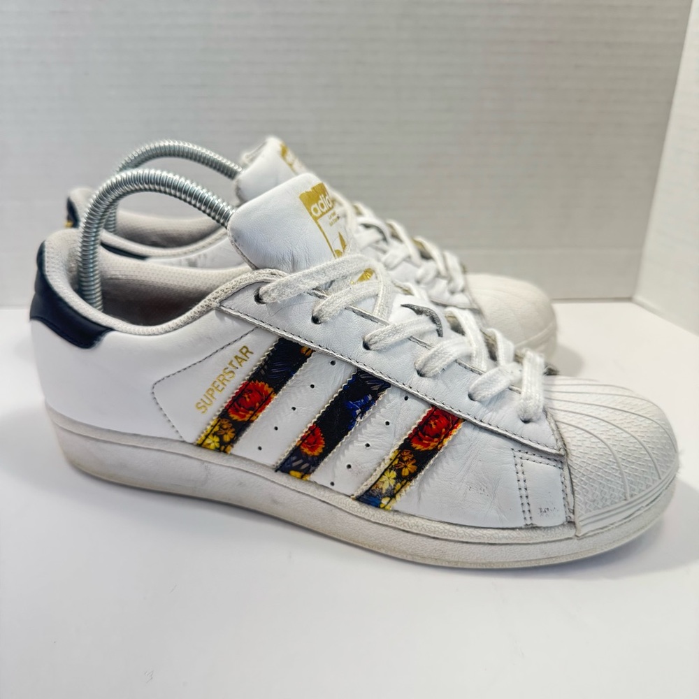 Adidas Superstar Womens Shoes White/Gold Metallic/Floral Stripes EF1480 Size 7.5